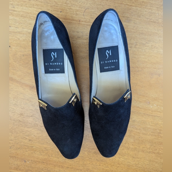 Vintage Black Suede Loafers With Gold Corner Accents - Picture 9 of 14